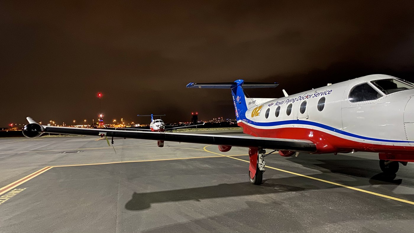 Small aircraft on a night apron