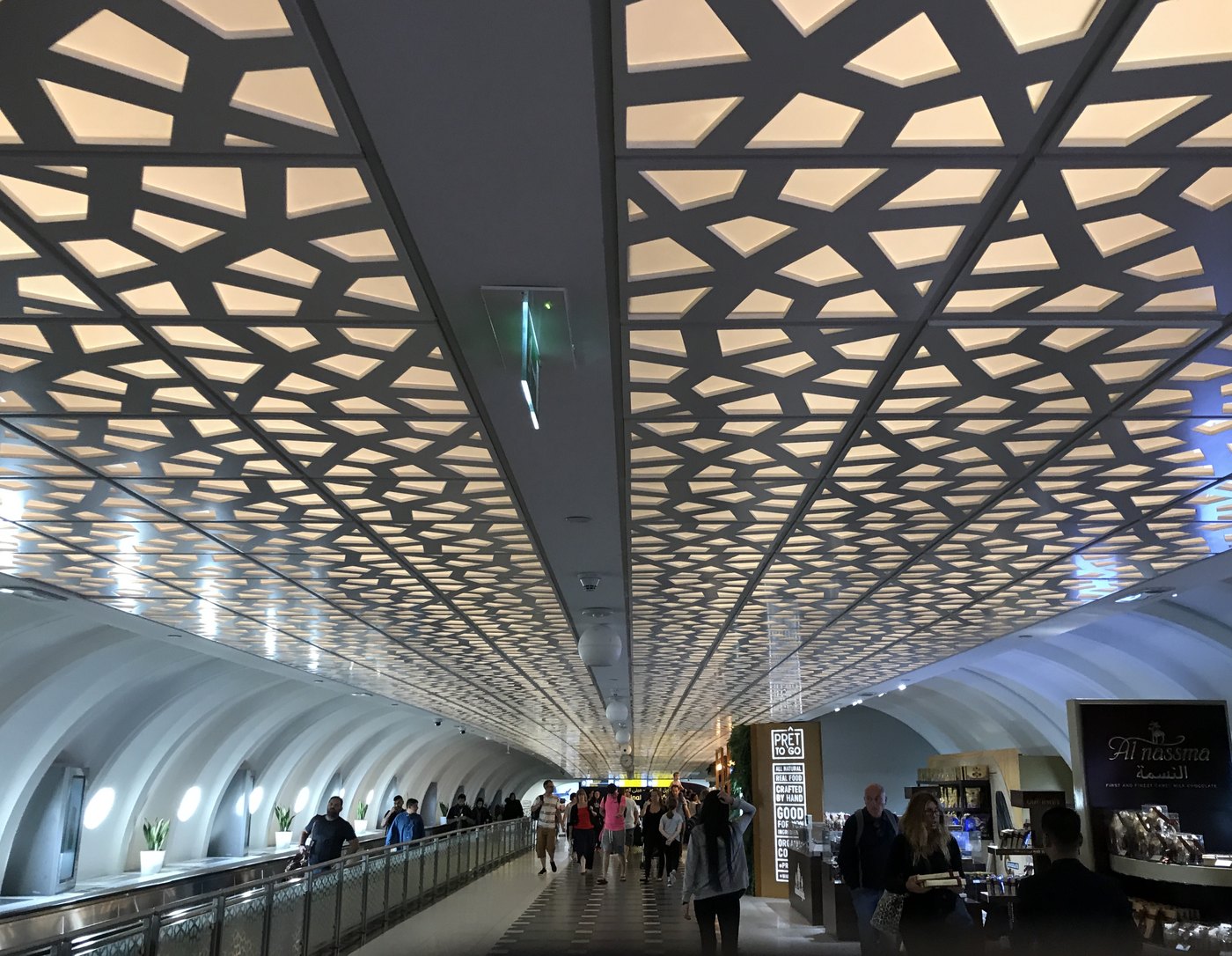 Airport terminal walkway ceiling pattern